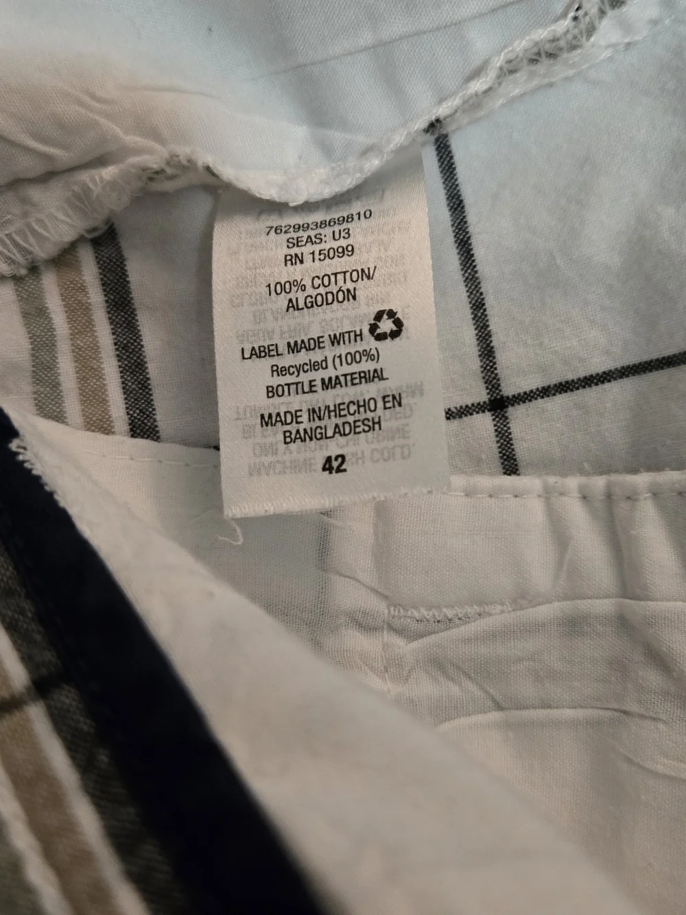 Covington Men's Plaid Flat Front Shorts White Black Khaki Size 42